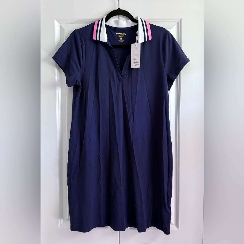 Lilly Pulitzer Navy Polo Shirt Dress with Pink & White Trim
